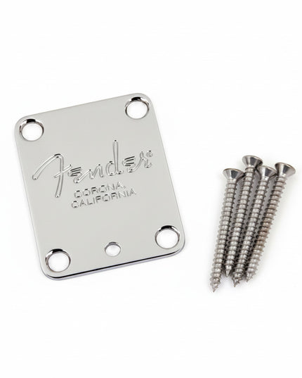 4-Bolt American Series Guitar Neck Plate with "Fender Corona" Stamp (Chrome) - Guitar Station Melbourne, Australia
