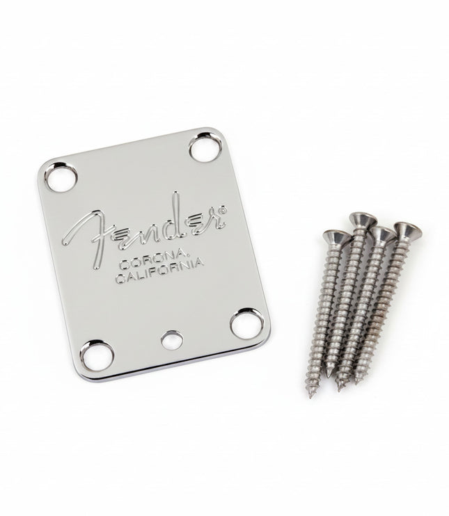 4-Bolt American Series Guitar Neck Plate with "Fender Corona" Stamp (Chrome) - Guitar Station Melbourne, Australia